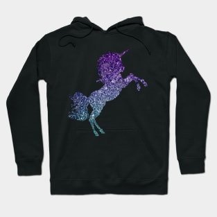 Dark Teal and Purple Ombre Faux Glitter Unicorn Hoodie